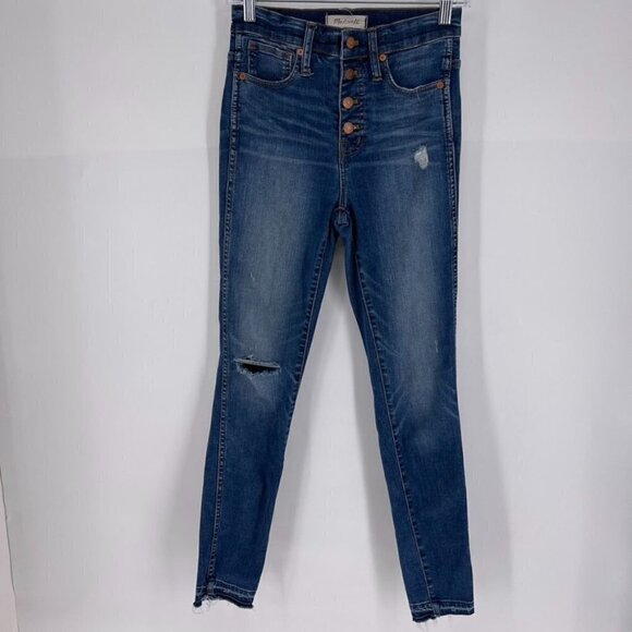 Madewell Sz 25 10" High Rise Skinny Exposed Button Fly Jeans Distressed - Picture 1 of 7